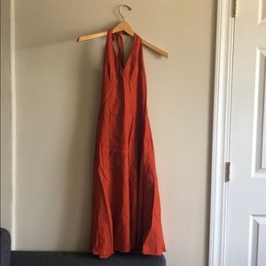 Halter linen mix midi dress in rust / burnt orange